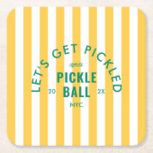 Let's Get Pickled Après Pickleball Yellow Stripe Rechteckiger Pappuntersetzer (Vorderseite)