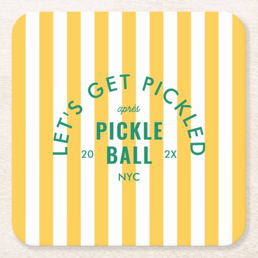 Let's Get Pickled Après Pickleball Yellow Stripe Rechteckiger Pappuntersetzer (Vorderseite)