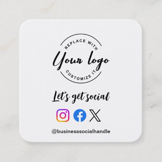 Let's Get Social Media QR Code Website Custom Logo Quadratische Visitenkarte (Vorderseite)