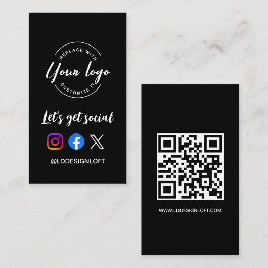 Let's Get Social Media QR Code Website Custom Logo Visitenkarte (Vorne/Hinten)