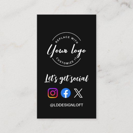 Let's Get Social Media QR Code Website Custom Logo Visitenkarte (Vorderseite)