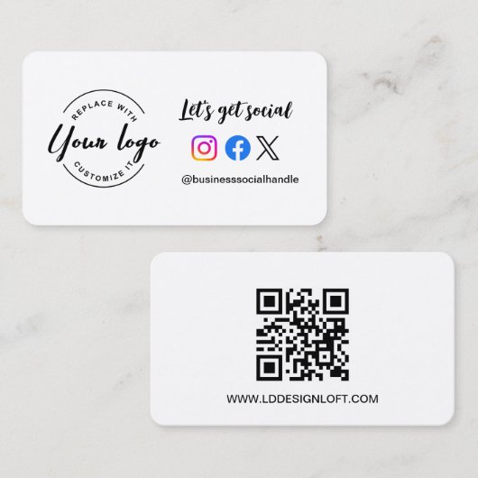 Let's Get Social Media QR Code Website Custom Logo Visitenkarte (Vorne/Hinten)