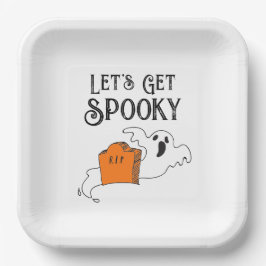 "Let's Get Spooky" Ghost Retro Gothic Typografie Pappteller