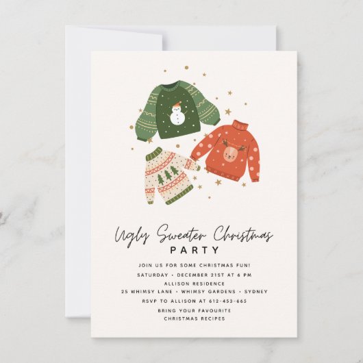 Let's get Ugly Modern Ugly Sweater Christmas Party Einladung (Vorderseite)