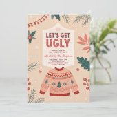 Let's Get Ugly Retro Christmas Ugly Sweater Party Einladung (Stehend Vorderseite)