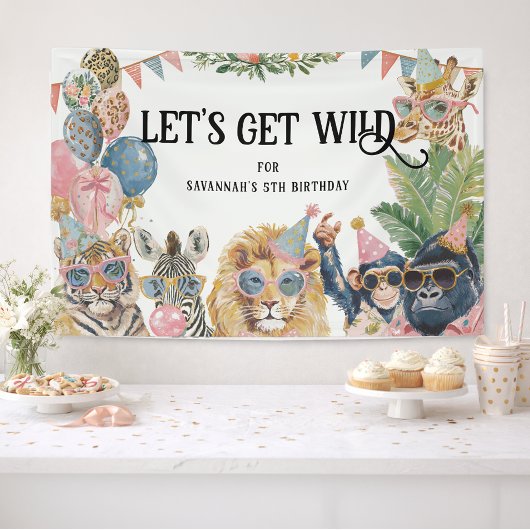 Let's Get Wild Jungle Birthday Party Banner