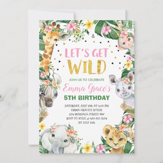 Let's Get Wild Safari Jungle Birthday Invitation  Einladung (Vorderseite)