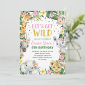 Let's Get Wild Safari Jungle Birthday Invitation  Einladung (Stehend Vorderseite)