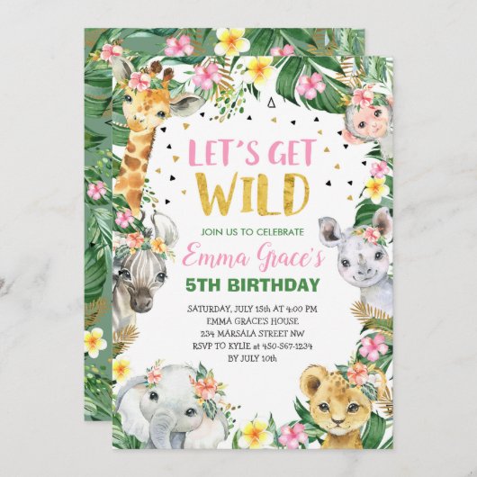 Let's Get Wild Safari Jungle Birthday Invitation  Einladung (Vorne/Hinten)