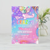 Let's Glow Crazy Disco Neon Glow Girl Birthday Einladung (Stehend Vorderseite)