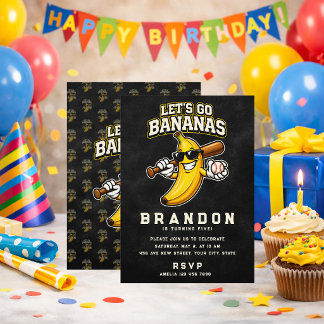 Lets Go Bananas Retro Baseball Banana Funny Einladung