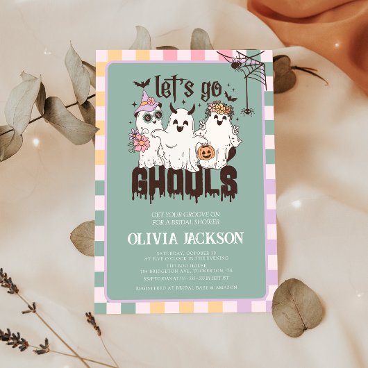 Let's Go Ghouls Groovy Halloween Bridal Shower Einladung