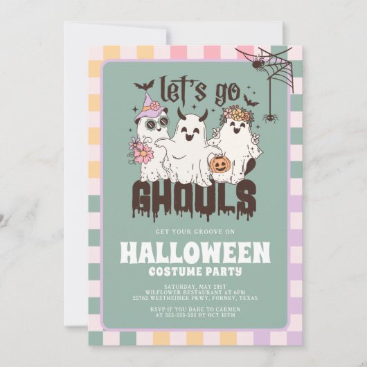 Let's Go Ghouls Groovy Halloween Costume Party Einladung (Vorderseite)