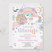 Let's Go Ghouls Halloween Cute Pink Ghost Birthday Einladung (Vorderseite)
