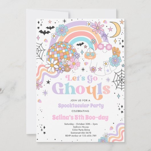 Let's Go Ghouls Halloween Cute Pink Ghost Birthday Einladung (Vorderseite)