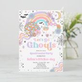 Let's Go Ghouls Halloween Cute Pink Ghost Birthday Einladung (Stehend Vorderseite)