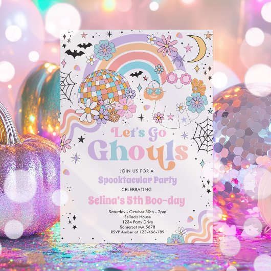 Let's Go Ghouls Halloween Cute Pink Ghost Birthday Einladung