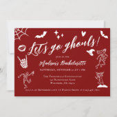 Let's Go Ghouls Spooky Whimsical Red Bachelorette Einladung (Vorderseite)