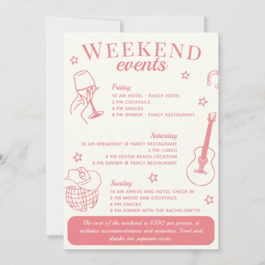 Let's Go Girl Nashville Bachelorette Itinerary Einladung (Rückseite)