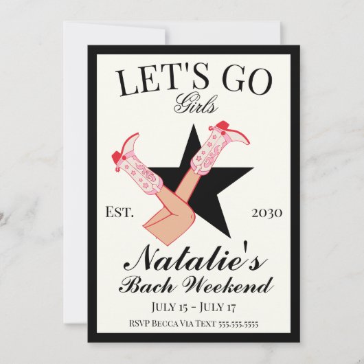 Let's Go Girls Cowgirl Bachelorette Tour und Einladung (Vorderseite)