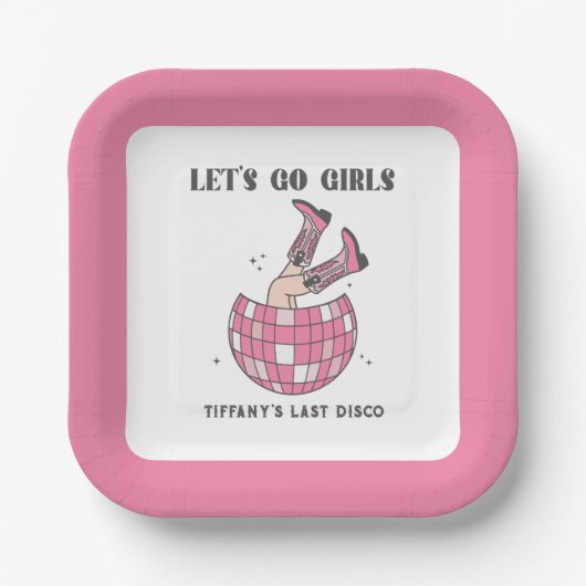 Let's Go Girls Disco Cowgirl Bachelorette Pappteller (Vorderseite)