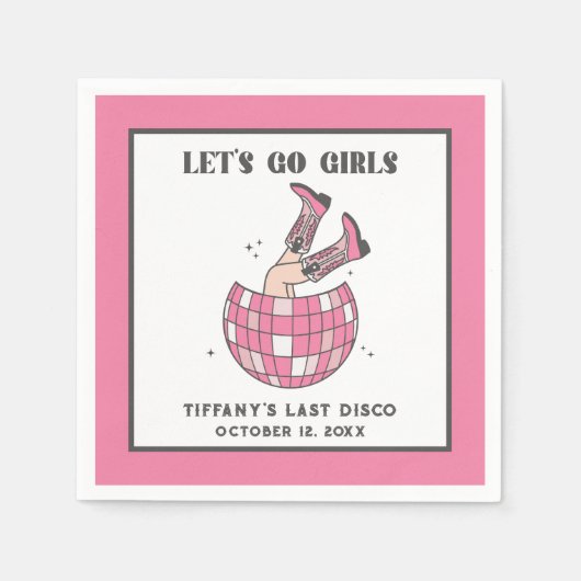Let's Go Girls Disco Cowgirl Bachelorette Serviette (Vorderseite)
