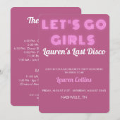 "Let's Go Girls" Rosa Bachelorette Einladung (Vorne/Hinten)