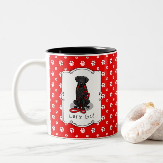 Let's Go! Walk Curly-Coated Retriever Dog (black) Zweifarbige Tasse (Mit Donut)