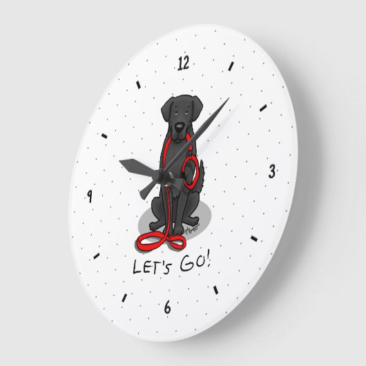 Let's Go! Walk Flat-Coated Retriever Dog (black) Große Wanduhr (Winkel)