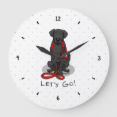 Let's Go! Walk Flat-Coated Retriever Dog (black) Große Wanduhr (Vorderseite)