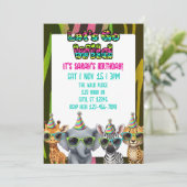 Let's Go Wild, party animal with shades birthday Einladung (Stehend Vorderseite)