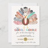 "Let's Gobble Gobble" Moderner Boho-Erntedank Einladung (Vorderseite)