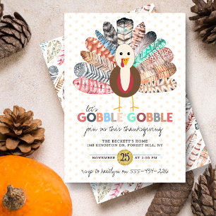 "Let's Gobble Gobble" Moderner Boho-Erntedank Einladung