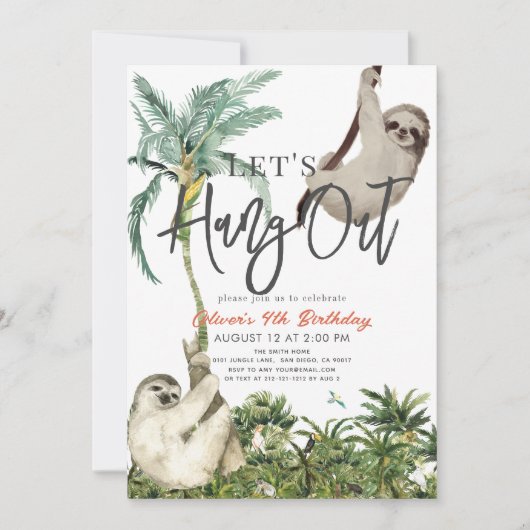 Let's Hang Out Sloth Jungle Kids Birthday Einladung (Vorderseite)