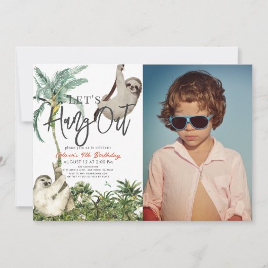 Let's Hang Out Sloth Jungle Kids Birthday Photo Einladung (Vorderseite)