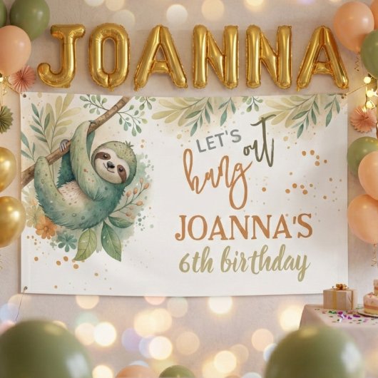 Let's hang out sloth kids birthday banner