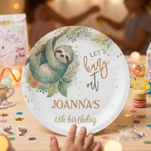 Let's hang out sloth kids birthday pappteller