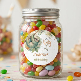 Let's hang out sloth kids birthday runder aufkleber