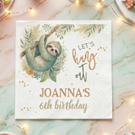 Let's hang out sloth kids birthday serviette