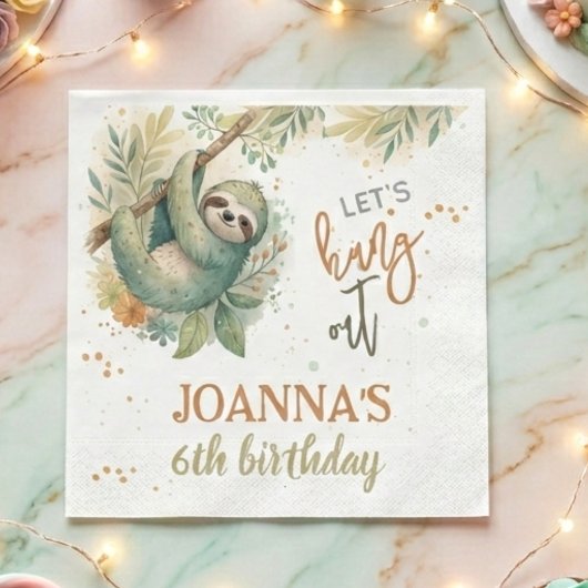 Let's hang out sloth kids birthday serviette
