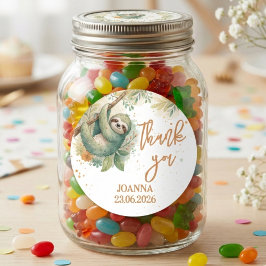 Let's hang out sloth kids thank you birthday runder aufkleber