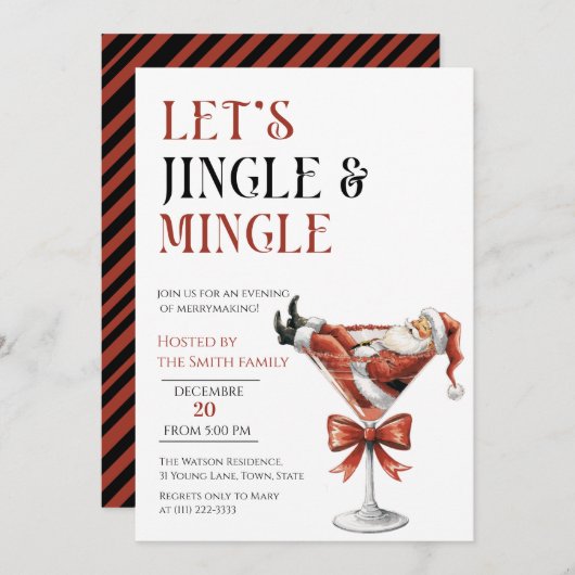 Let's Jingle and Mingle, Santa christmas Party Einladung (Vorne/Hinten)