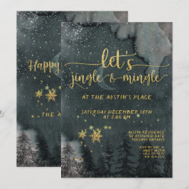 Let's Jingle & Mingle Gold Woodland Holiday Party Einladung