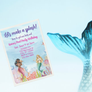 Lets Make a Splash, Mermaid Birthday Einladung