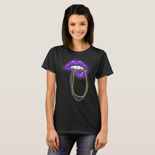 Let's Mardi gras y'all celebrating party lips bead T-Shirt (Vorne ganz)