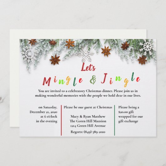Let's Mingle & Jingle Weihnachts-Party Einladung (Vorne/Hinten)