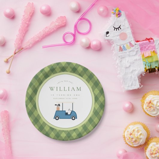 Let's Par T-Shirt Golf Raute Muster ersten Geburts Pappteller (Party)