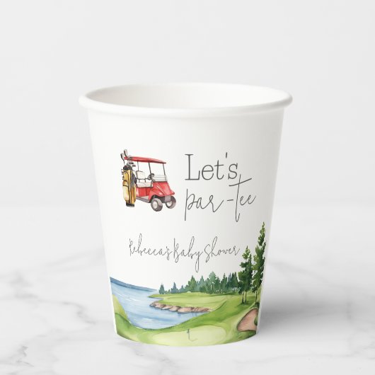 Let's Par T-Shirt Red Cart Golf Baby Dusche Party Pappbecher (Vorderseite)