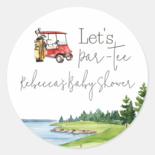 Let's Par T-Shirt Red Cart Golf Baby Dusche Party Runder Aufkleber