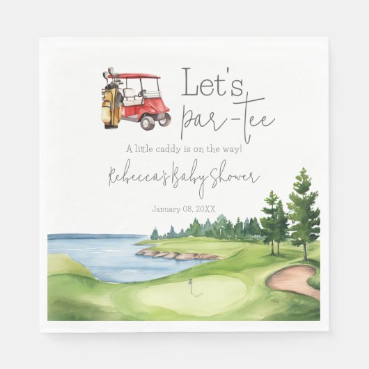 Let's Par T-Shirt Red Cart Golf Baby Dusche Party Serviette (Vorderseite)